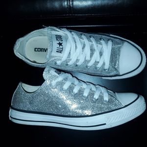 Converse All Star silver glitter low tops